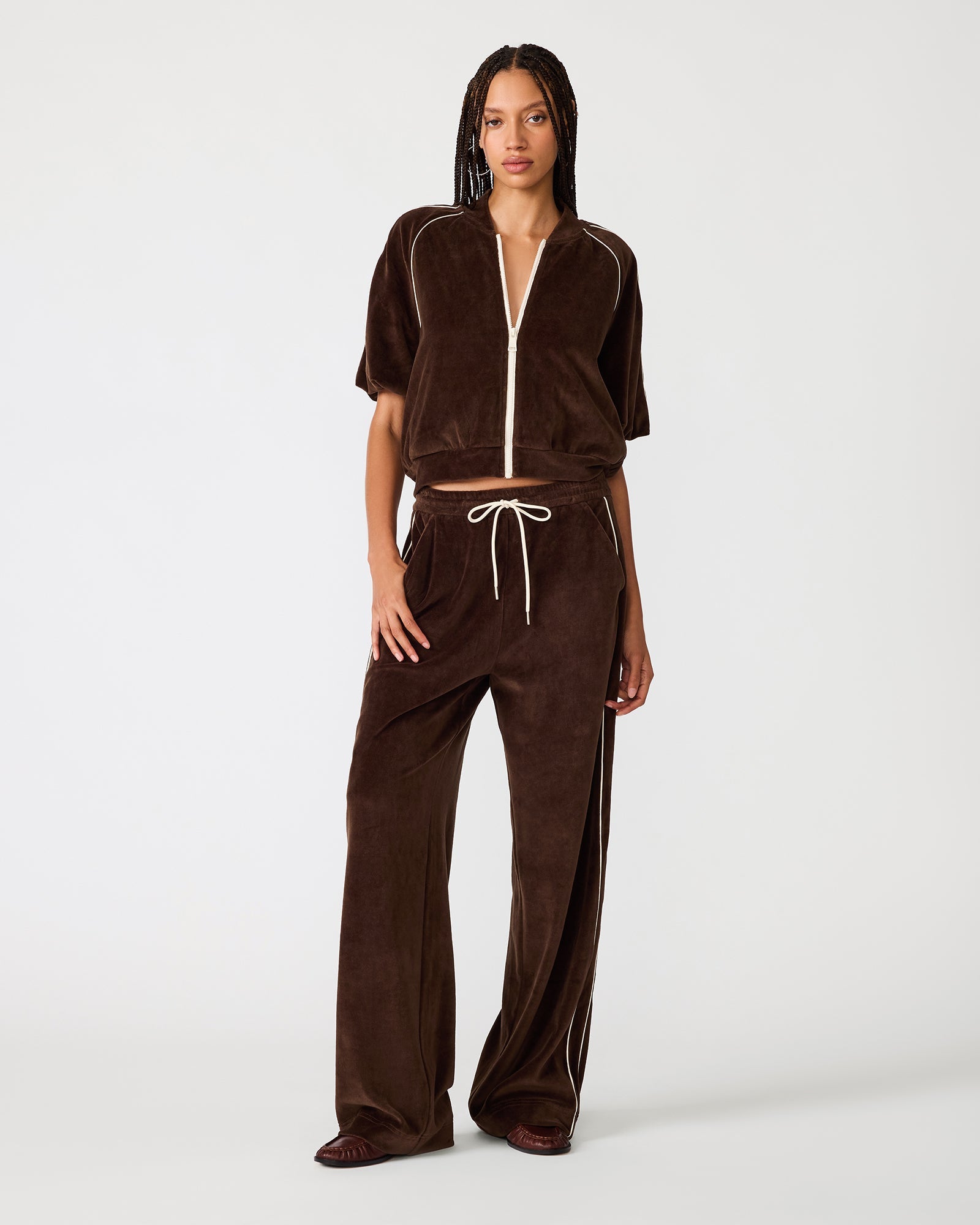 VELOUR TRACK JACKET DARK ESPRESSO